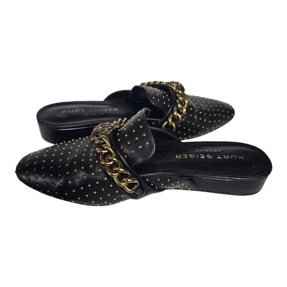 KURT GEIGER LONDON Black Leather Studded Chelsea Loafer Mule - Size 37 - Picture 3 of 8